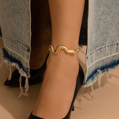 Fashionable liquid lava metal ankle bracelet, ankle chain, female personality, irregular geometric texture, ankle ring accessory