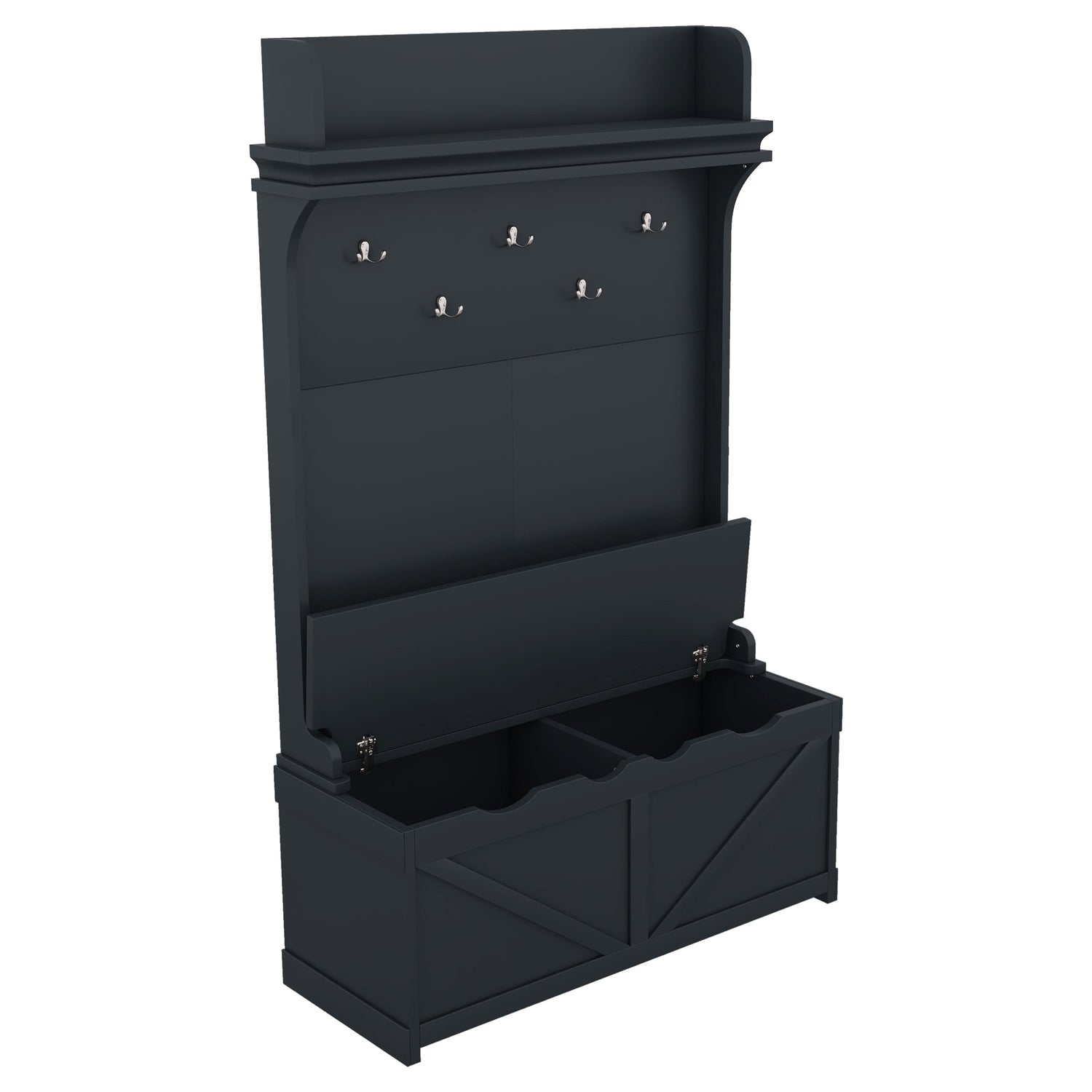 Hall tree with storage desk, entrance desk with drawers and 5 hooks, display rack, dark blue
