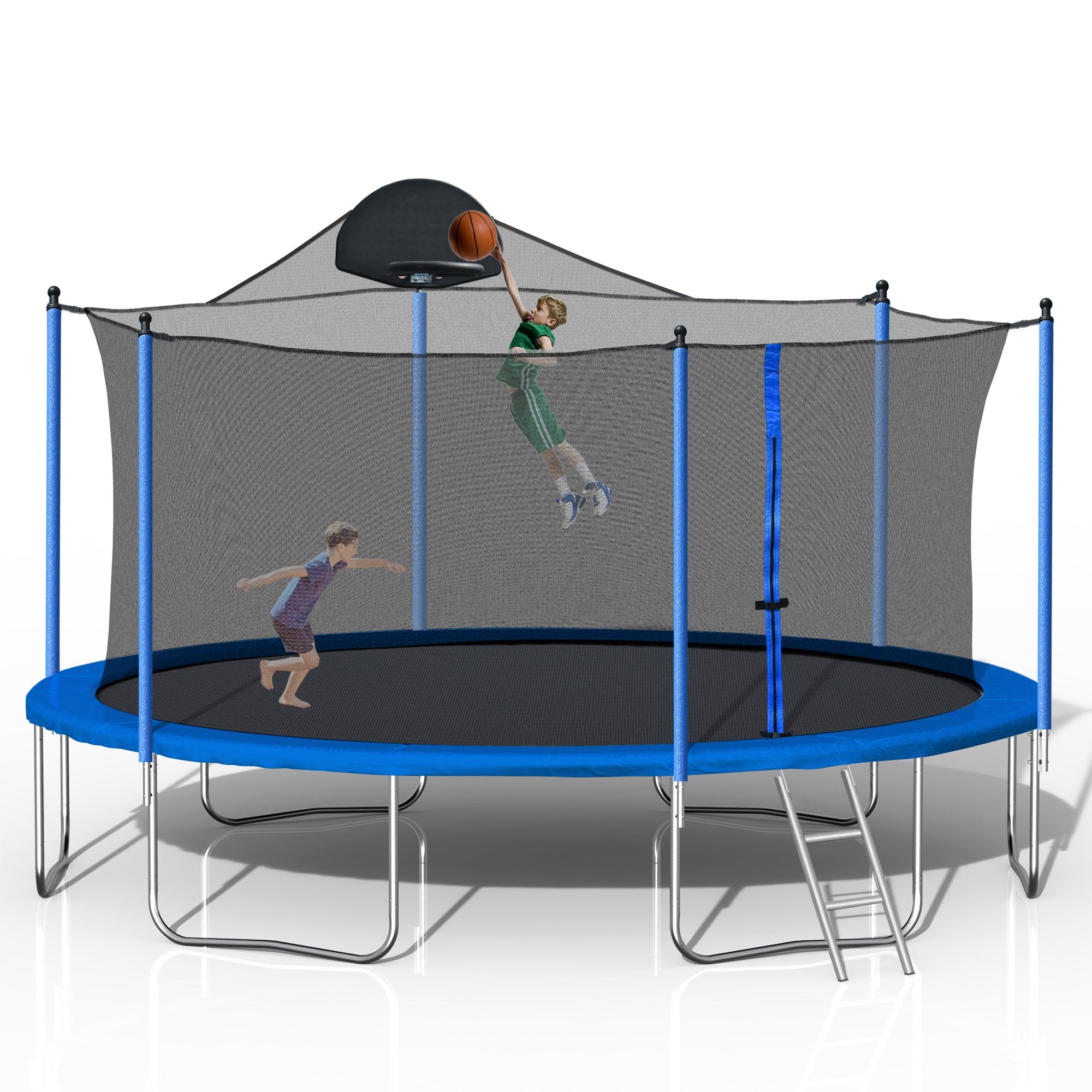 14FT Trampoline for Adults &amp; Kids with Basketball Hoop, Outdoor Trampolines w/Ladder and Safety Enclosure Net for Kids and Adult