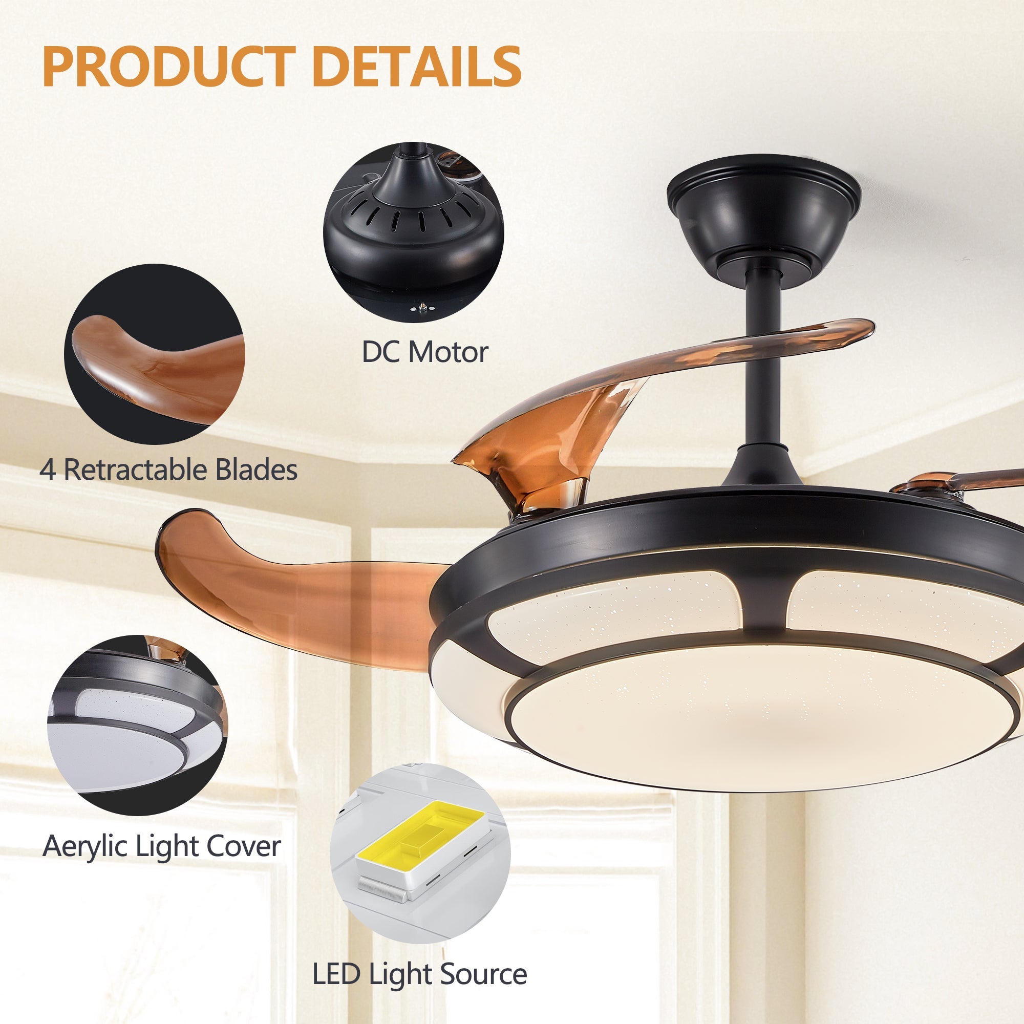 Retractable Invisible Ceiling Fan Light