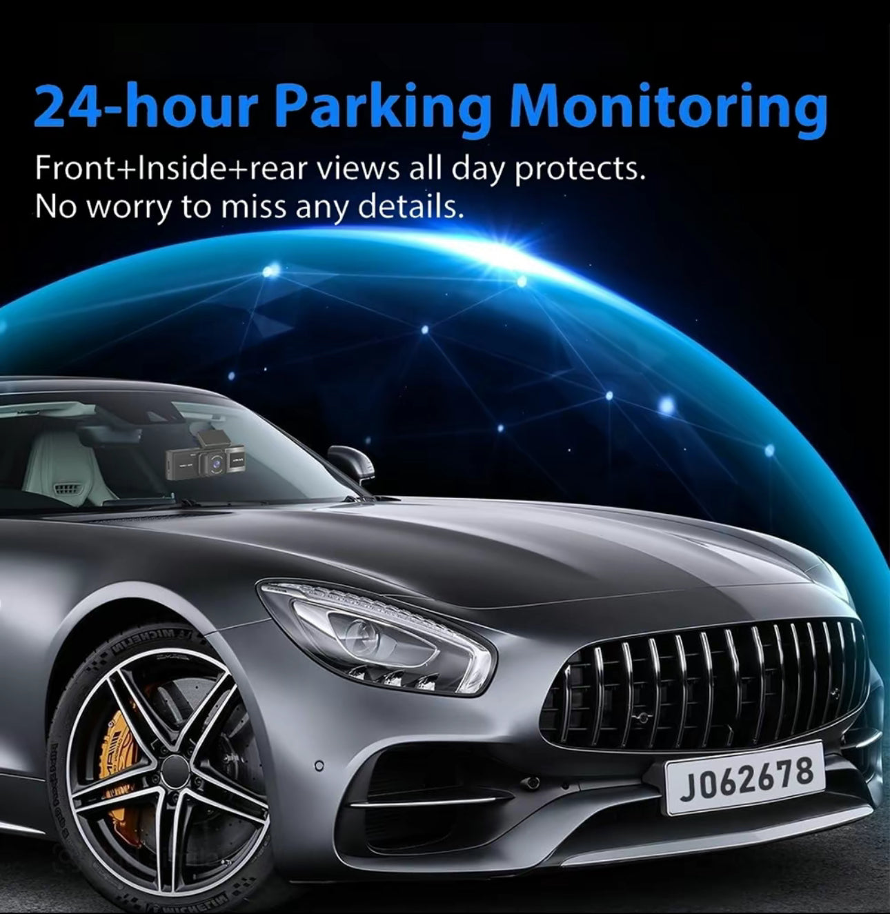3-Camera Dash Cam – Front, Rear &amp; Inside Car Recorder with WiFi &amp; Night Vision