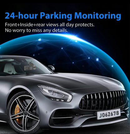 3-Camera Dash Cam – Front, Rear &amp; Inside Car Recorder with WiFi &amp; Night Vision