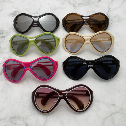 New European and American Sunglasses for Women UV400 Fashion Double Beam Round Frame Personalized PC Hollow Sunscreen Sunglasses