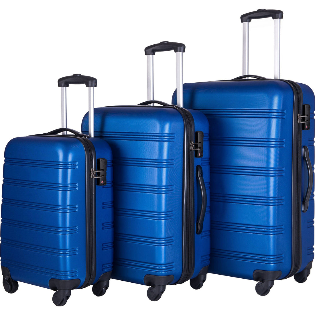 Blue 3 Piece Luggage Set Hardside Spinner Suitcase with TSA Lock 20" 24&