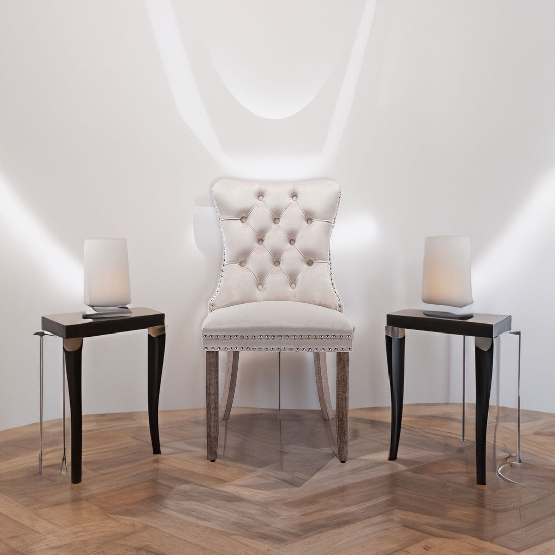 Nikki Collection Modern High-end Tufted Solid Wood Contemporary Velvet Upholstered Dining Chair 2-Pcs SetBeige