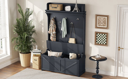 Hall tree with storage desk, entrance desk with drawers and 5 hooks, display rack, dark blue