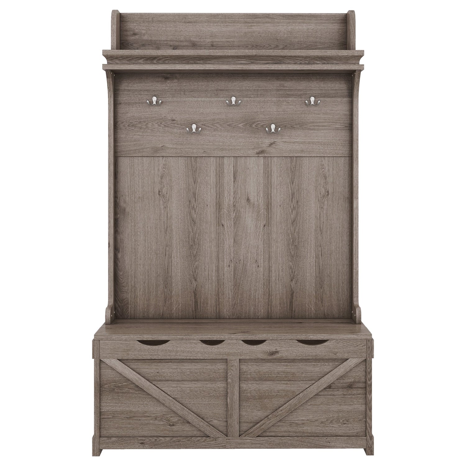 Hall tree with storage desk, entrance desk with drawers and 5 hooks, display rack,Oak