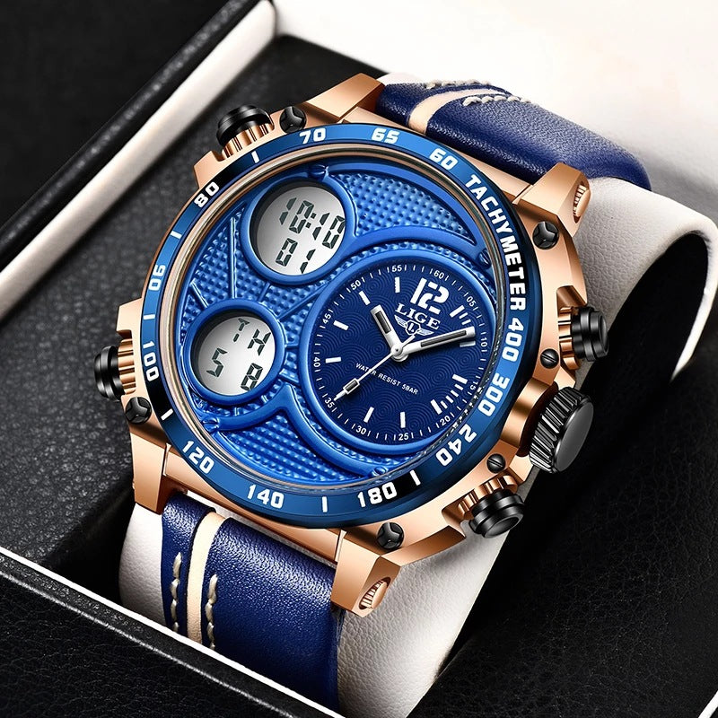 Lige Business Electronic Watch Dual Display Multi Function Low Cost Watch Men&