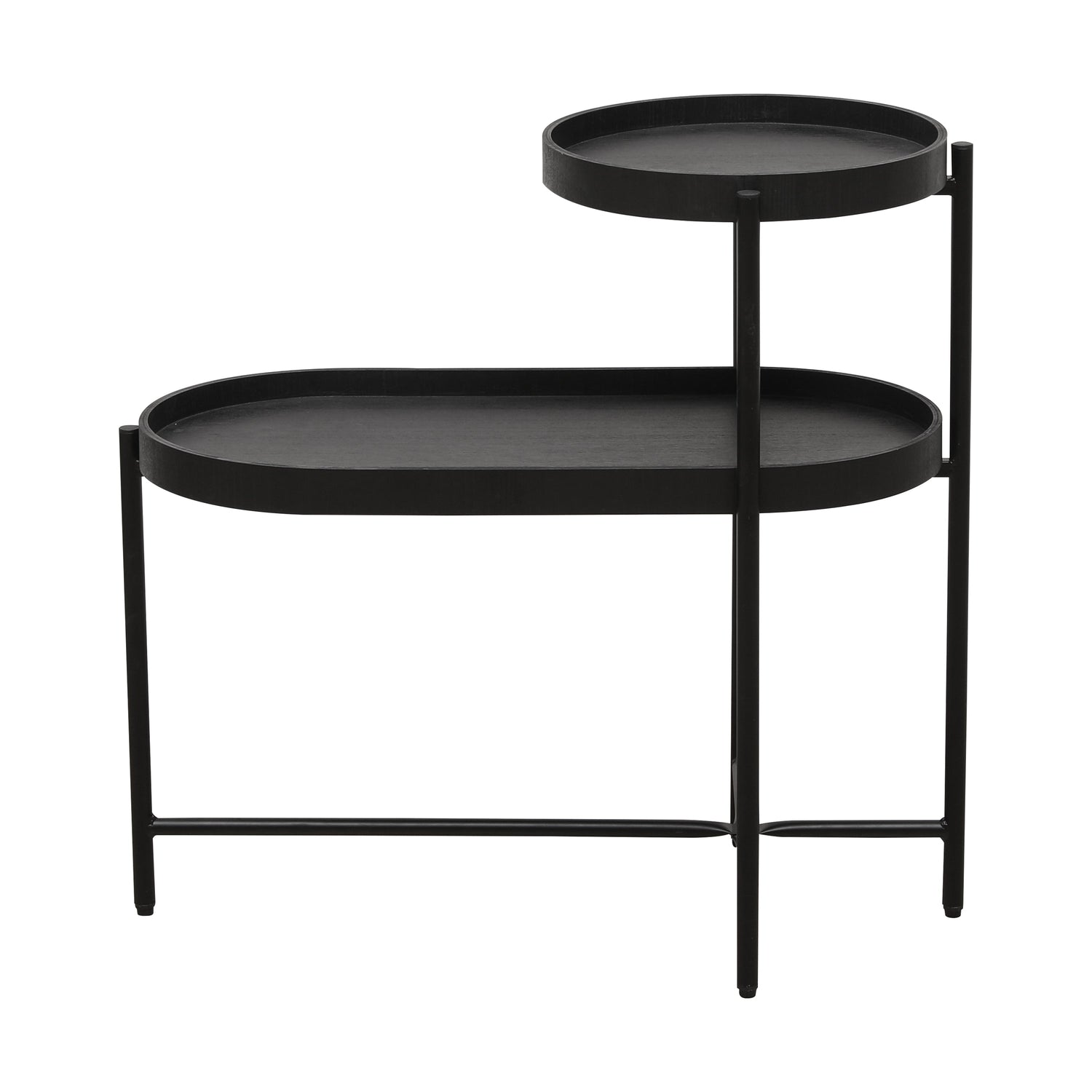 2-Tier Black Side Table with Storage Sofa Table for Living Room Metal Frame &amp; Wooden Desk End Table
