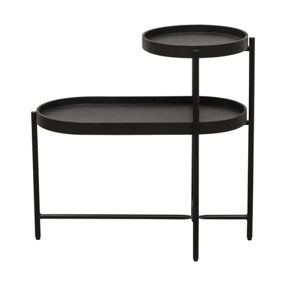 2-Tier Black Side Table with Storage Sofa Table for Living Room Metal Frame &amp; Wooden Desk End Table