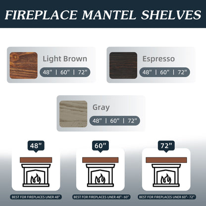 60" Rustic Wood Fireplace Mantel,Wall-Mounted &amp; Floating Shelf for Home Decor grey