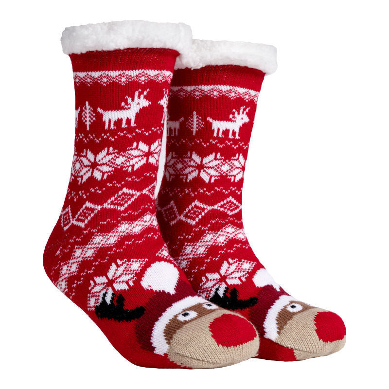 Christmas Floor Socks Indoor Home Sleep Winter Plush Thick Long Socks Women&
