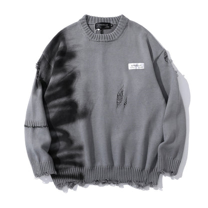 Graffiti Print Crew Neck Knit Sweater Men&