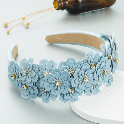Small Fresh Colorful Flowers Headdress Glass Diamond Retro Headband Female Trendy Hair Band Hair Accessories