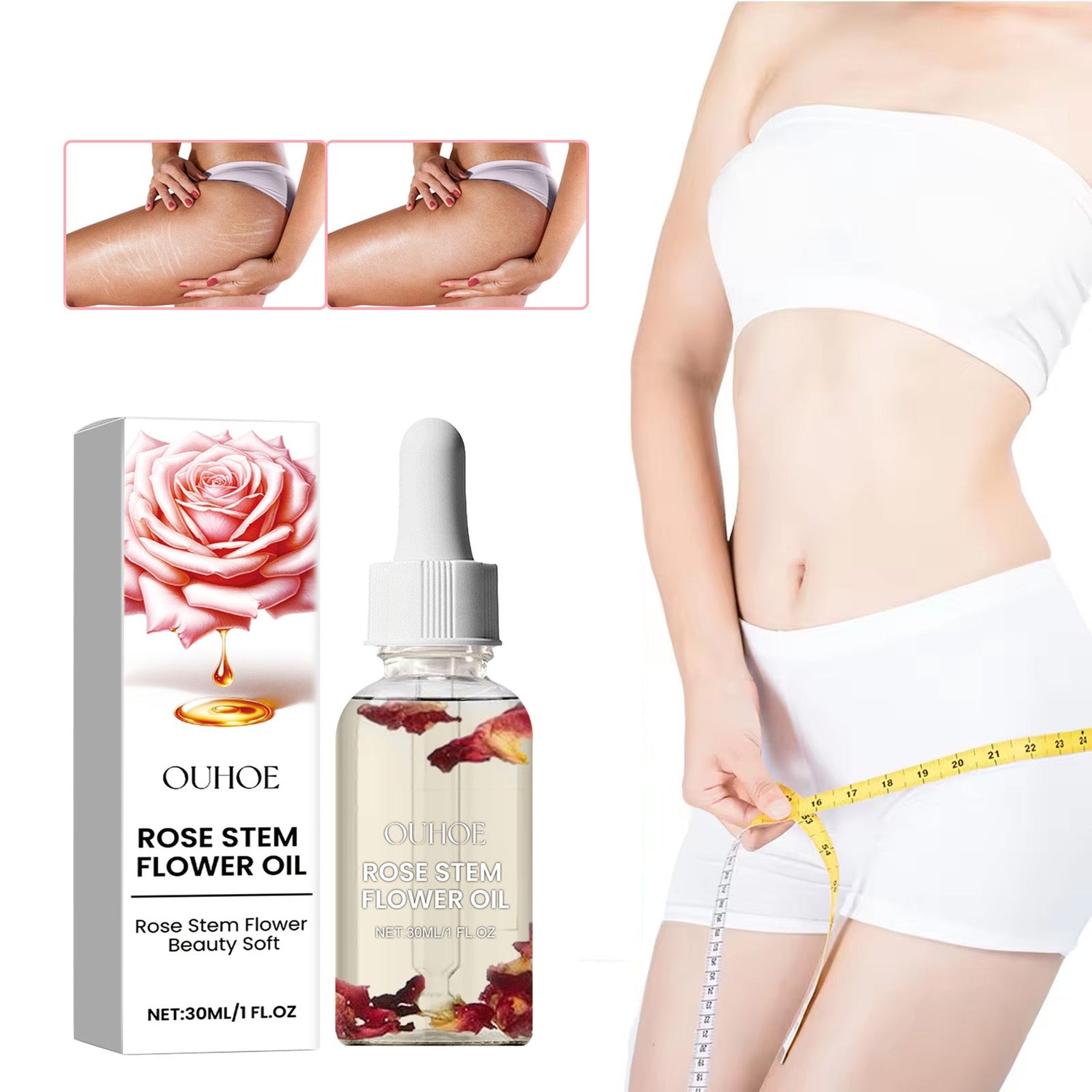Rose Stem Flower Oil, Body Skin Massage Treatment Moisturizing And Firming Loose Skin Slimming Treatment Oil