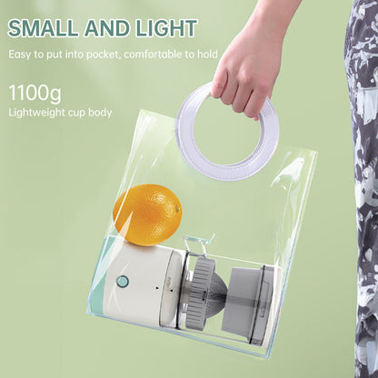 Portable USB - rechargeable slow juicer for oranges, lemons &amp; other fruits. A handy electric blender for home kitchens.