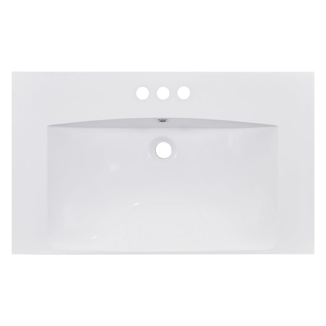 30" Single Bathroom Basin Sink, Vanity Top Only, 3-Faucet Holes, Resin