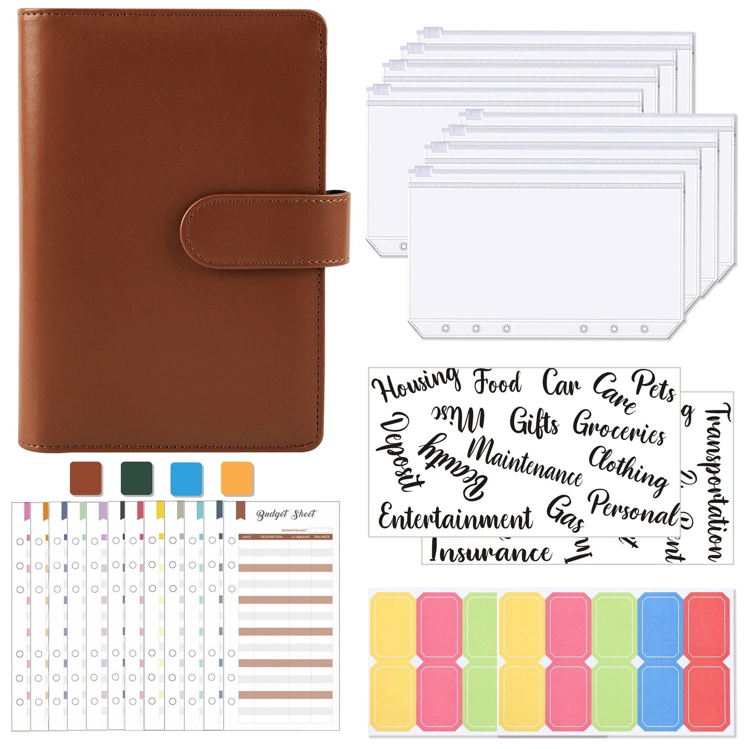 A6 Loose-Leaf Binder Budget Book Macaron Notebook Leather PU Loose-Leaf Book Cash Budget Handbook