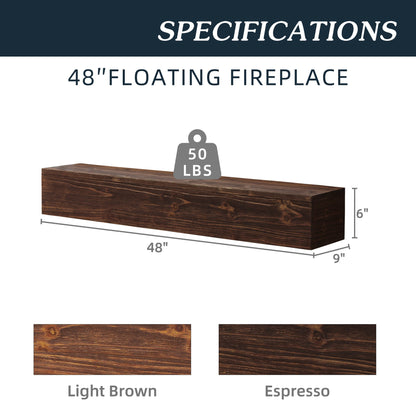 48" Rustic Wood Fireplace Mantel,Wall-Mounted &amp; Floating Shelf for Home Decor