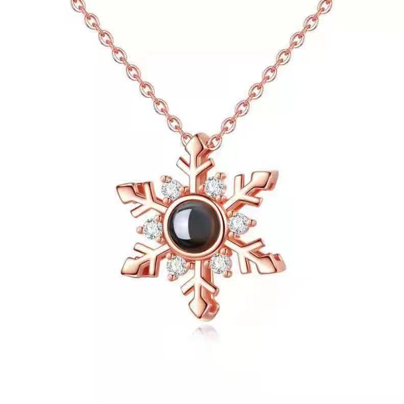 100 Languages I Love You Projection Snowflake Pendant Necklace Valentine&