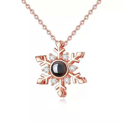 100 Languages I Love You Projection Snowflake Pendant Necklace Valentine&