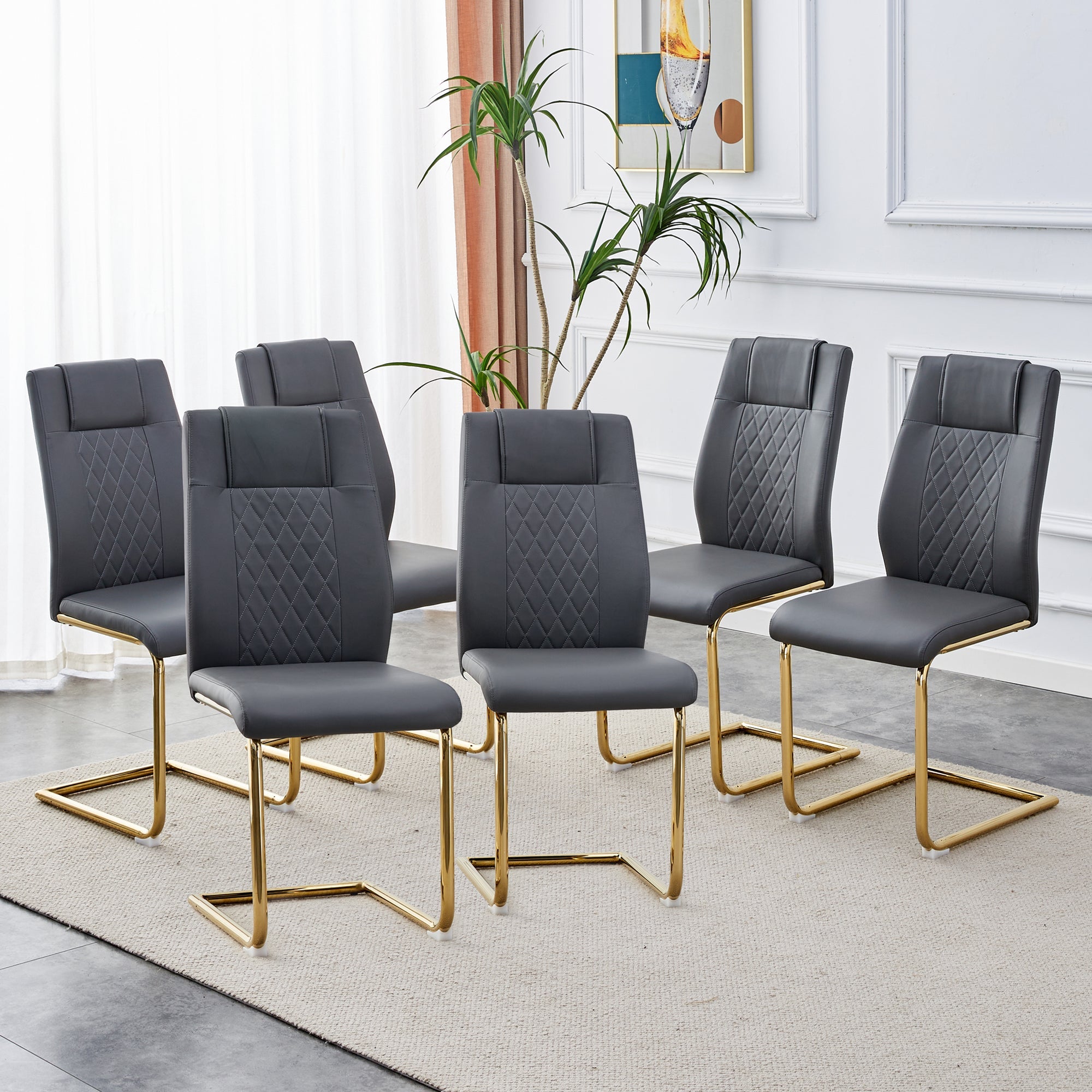 Comes with faux leather cushioned seats living room chairs with metal legs (gray+PU leather)