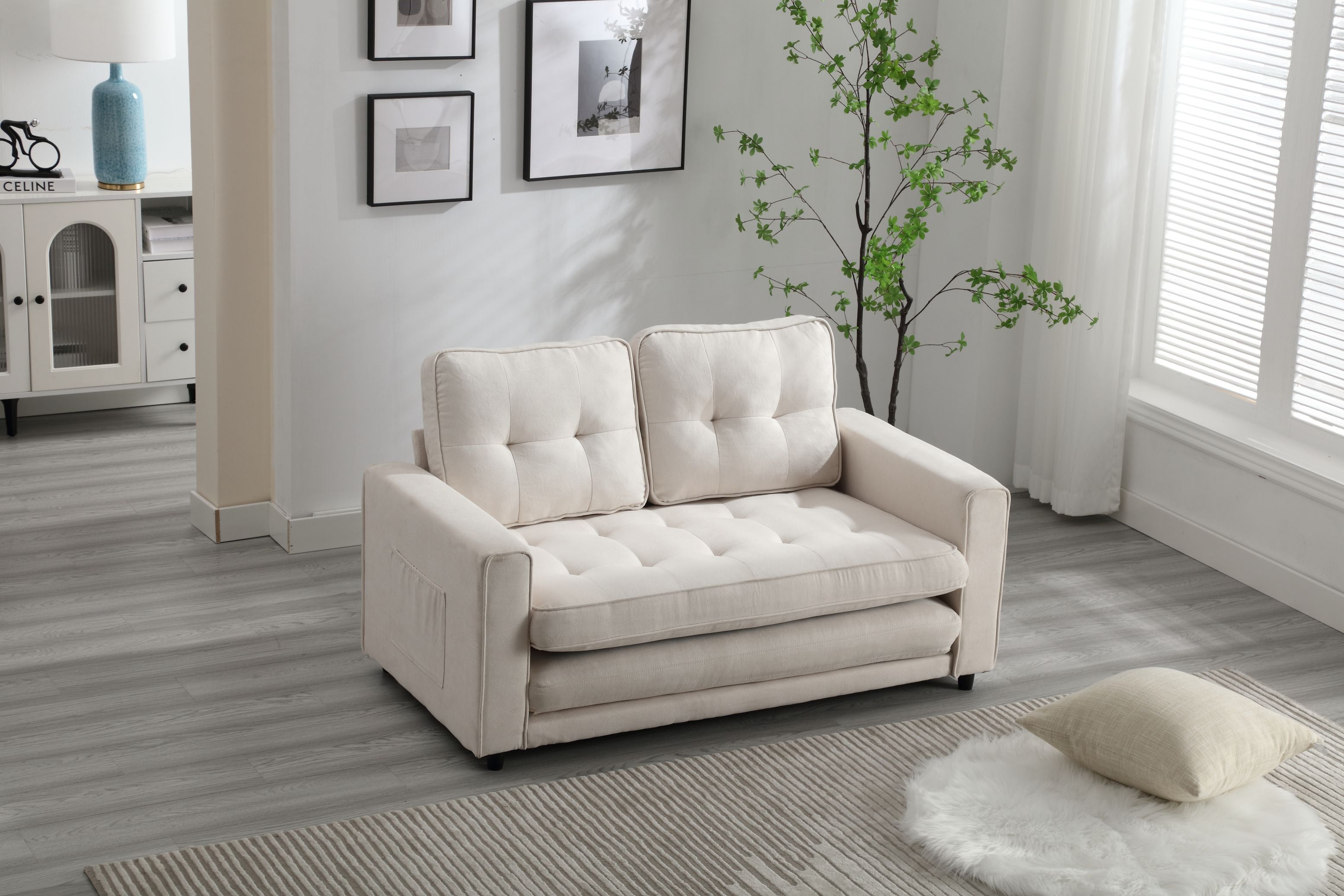 3 Fold Sofa Convertible Futon Couch sleeper sofabed Space saving loveseat Dark Gray &amp; Light Gray &amp; Beige