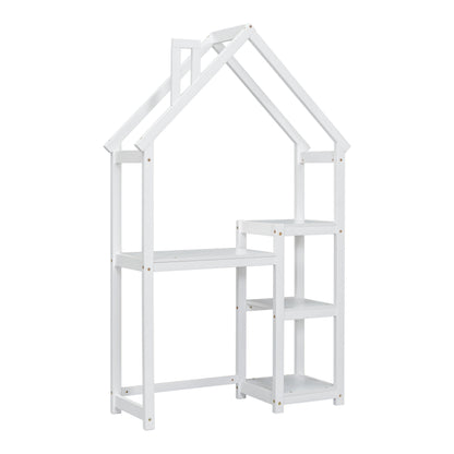 House-shaped Wooden writing Desk,Kids study Table,Bookshelf &amp; Toy Storage,White