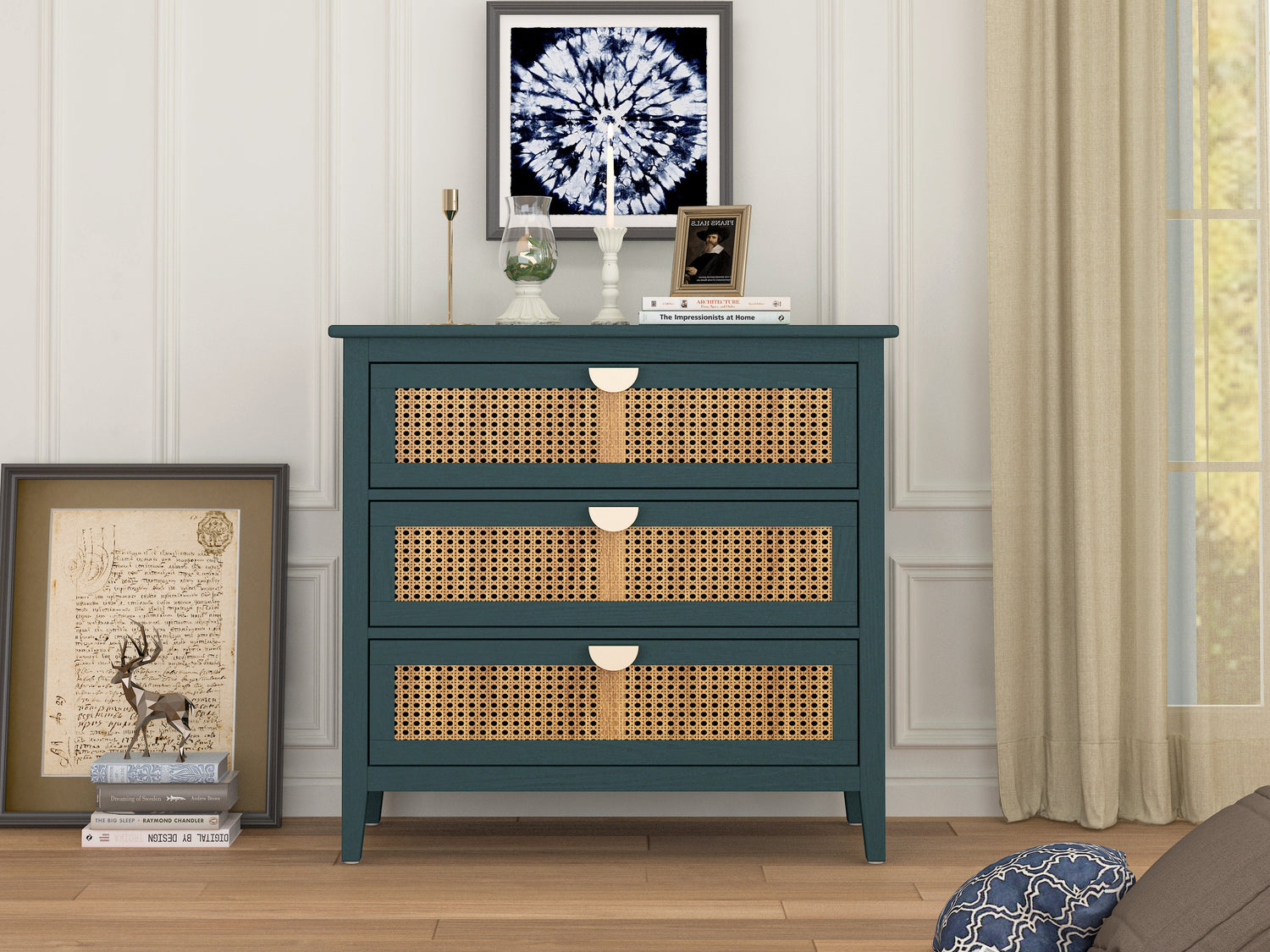 3 Drawer Cabinet Natural rattan American Furniture Suitable for bedroom living room study