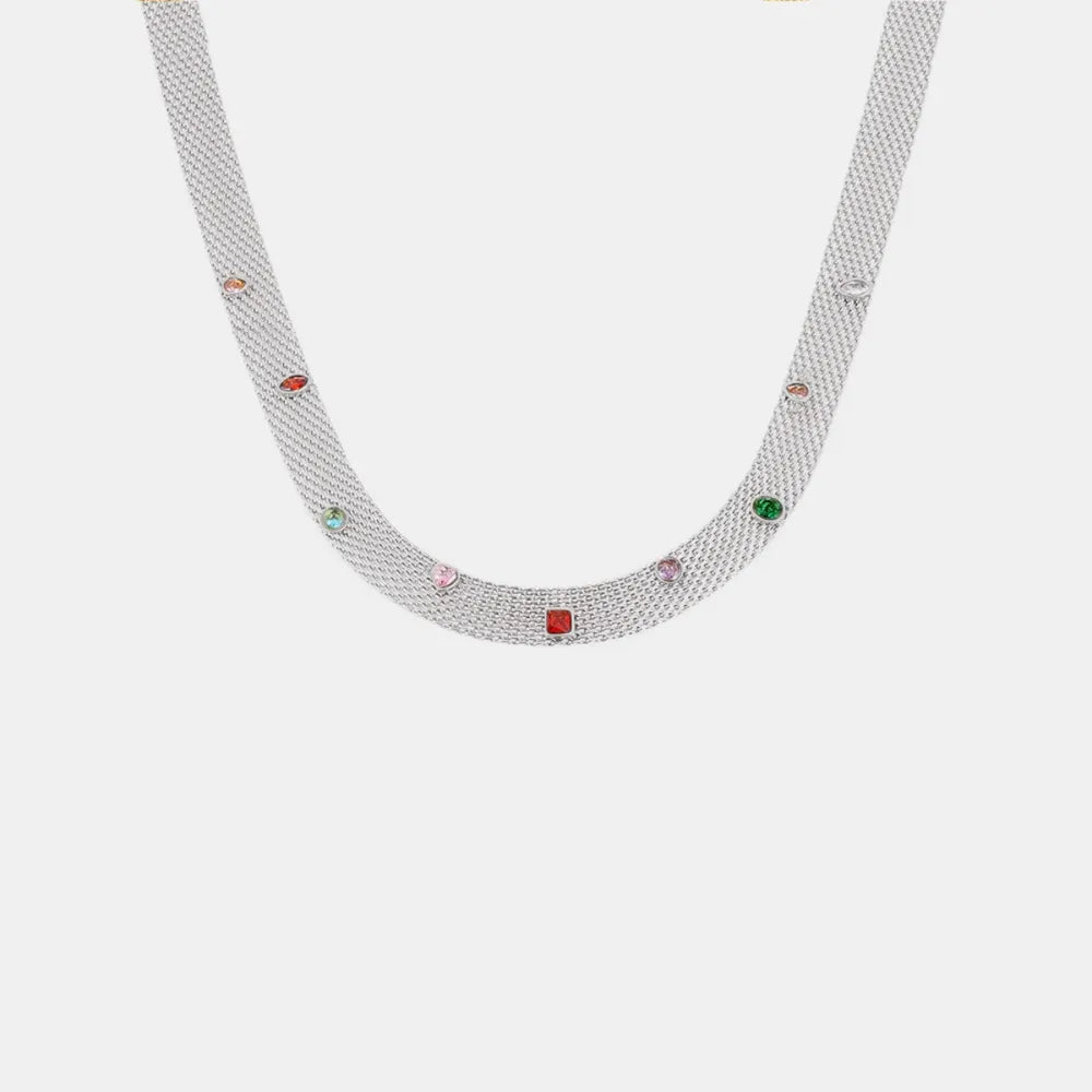 Geometric Colorful Zircon Necklace Titanium Steel PVD Plated Non Fading Jewelry