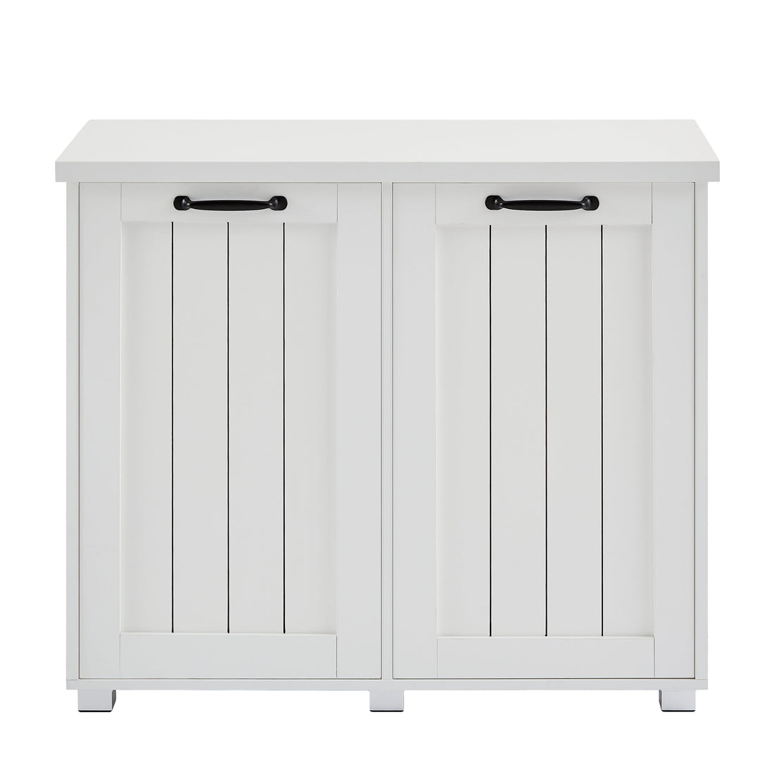 Two room inclined garbage bin, anti pet kitchen garbage bin with cutting board, independent laundry sorting cabinet, white