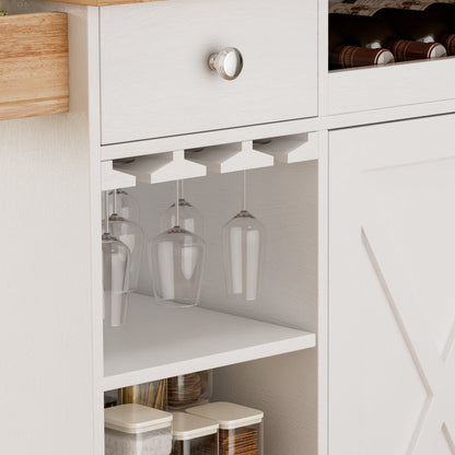 44 Inch Kitchen Island Cart with Solid Wood Top, Wine Storage, Spice Rack, Towel Rack, Wine Glass Holder White &amp; Oak