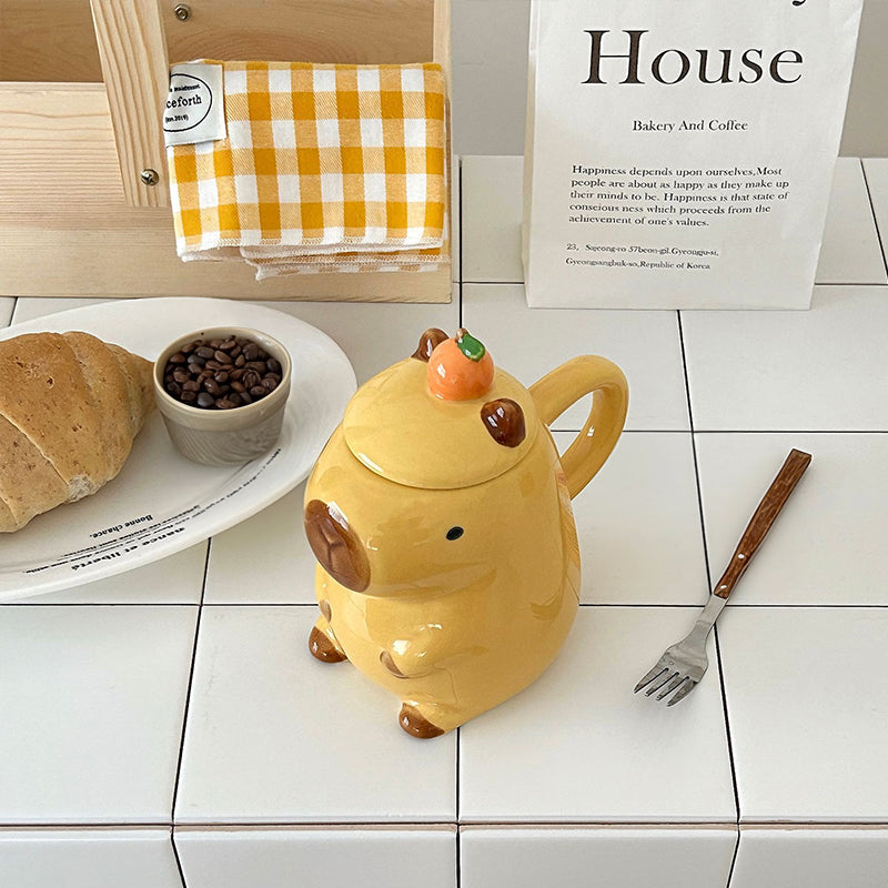 Fun 3D Capybara Mug Pair：3D capybara - designed mugs with handles &amp; lids. A wonderful gift choice for girls.