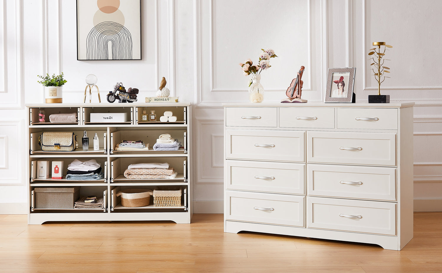 Bedroom dresser 9 drawer long dresser with antique handles wood chest of drawers for kids room 47.56&