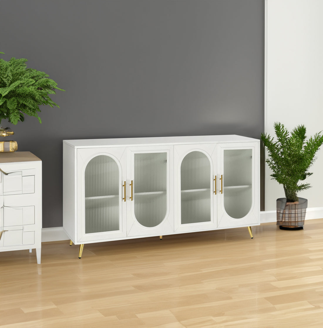 TV Stand for 65+ Inch TV, Wood TV Stand with Storage Cabinet &amp; Adjustable Shelves, Media TV Console for Living Room Bedroom
