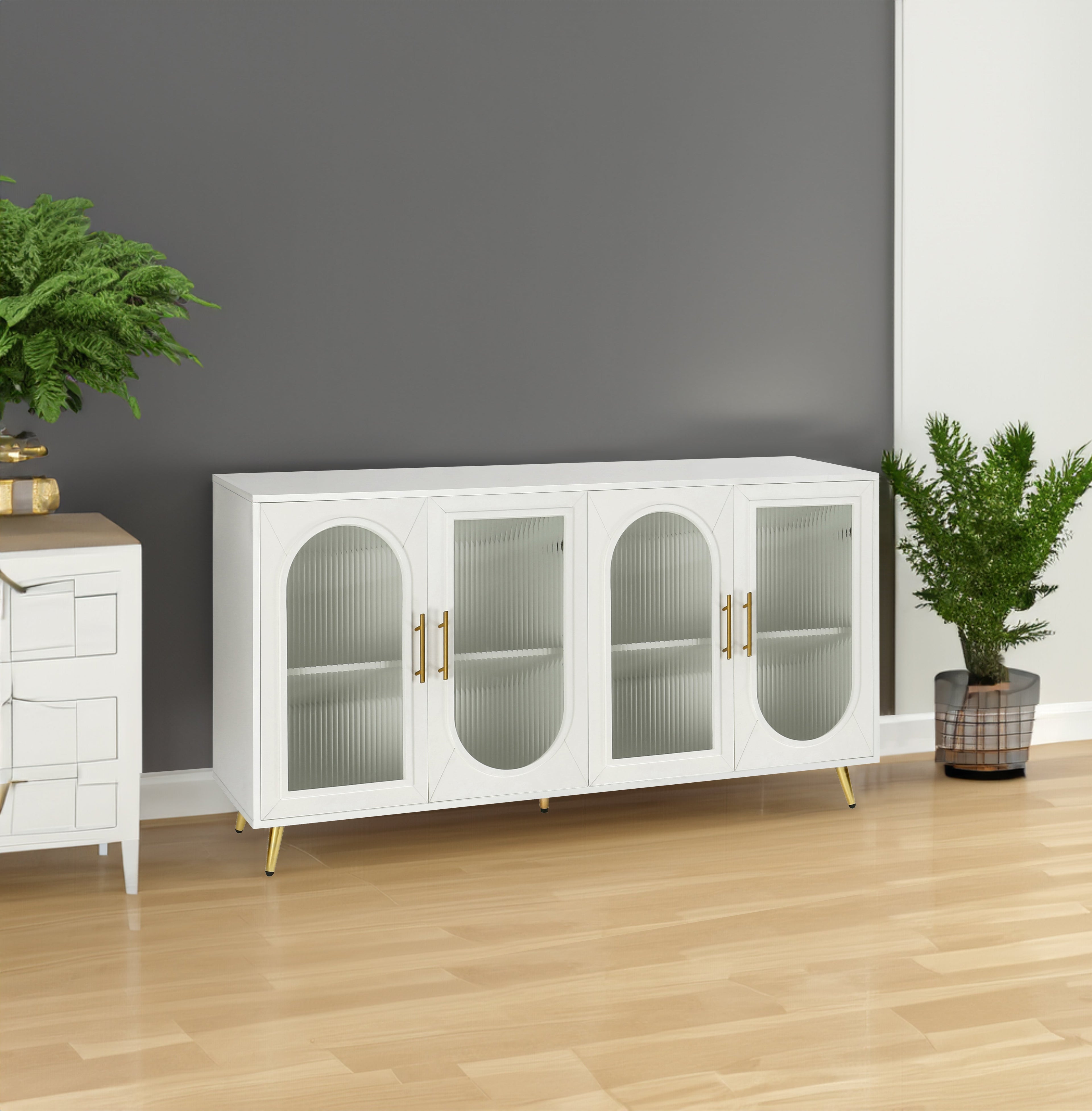 TV Stand for 65+ Inch TV, Wood TV Stand with Storage Cabinet &amp; Adjustable Shelves, Media TV Console for Living Room Bedroom
