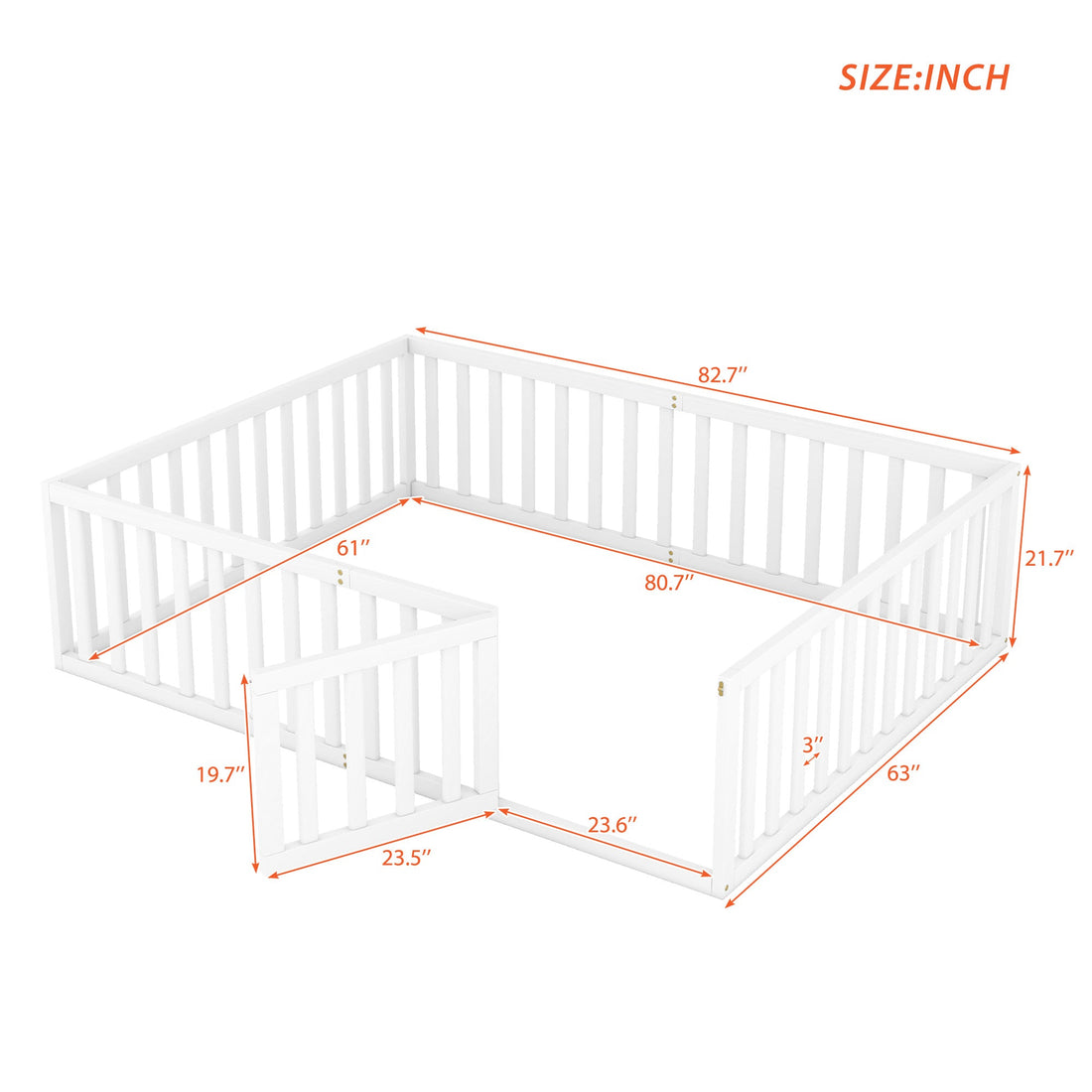 Queen Size Wood Floor Bed Frame with Fence and Door White(OLD SKU:WF289663AAK)