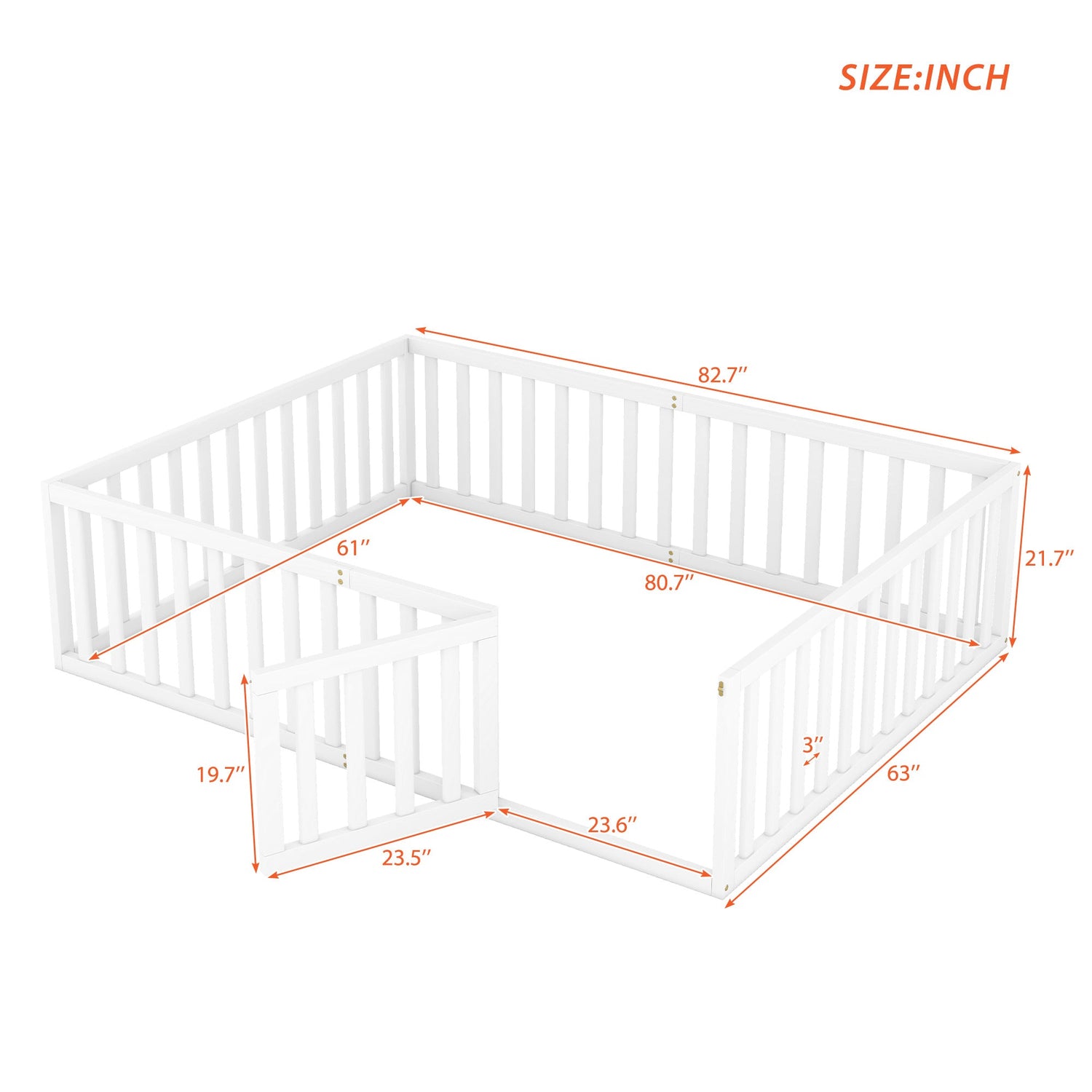 Queen Size Wood Floor Bed Frame with Fence and Door White(OLD SKU:WF289663AAK)