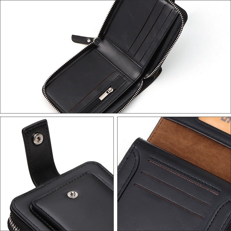 RFID Anti-Theft Brush Vintage Zipper Wallet Horizontal Type Driver&
