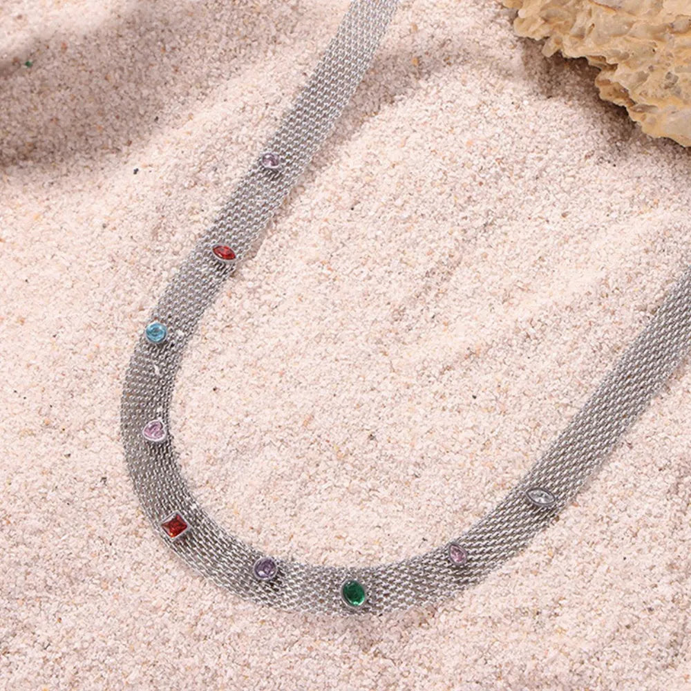 Geometric Colorful Zircon Necklace Titanium Steel PVD Plated Non Fading Jewelry