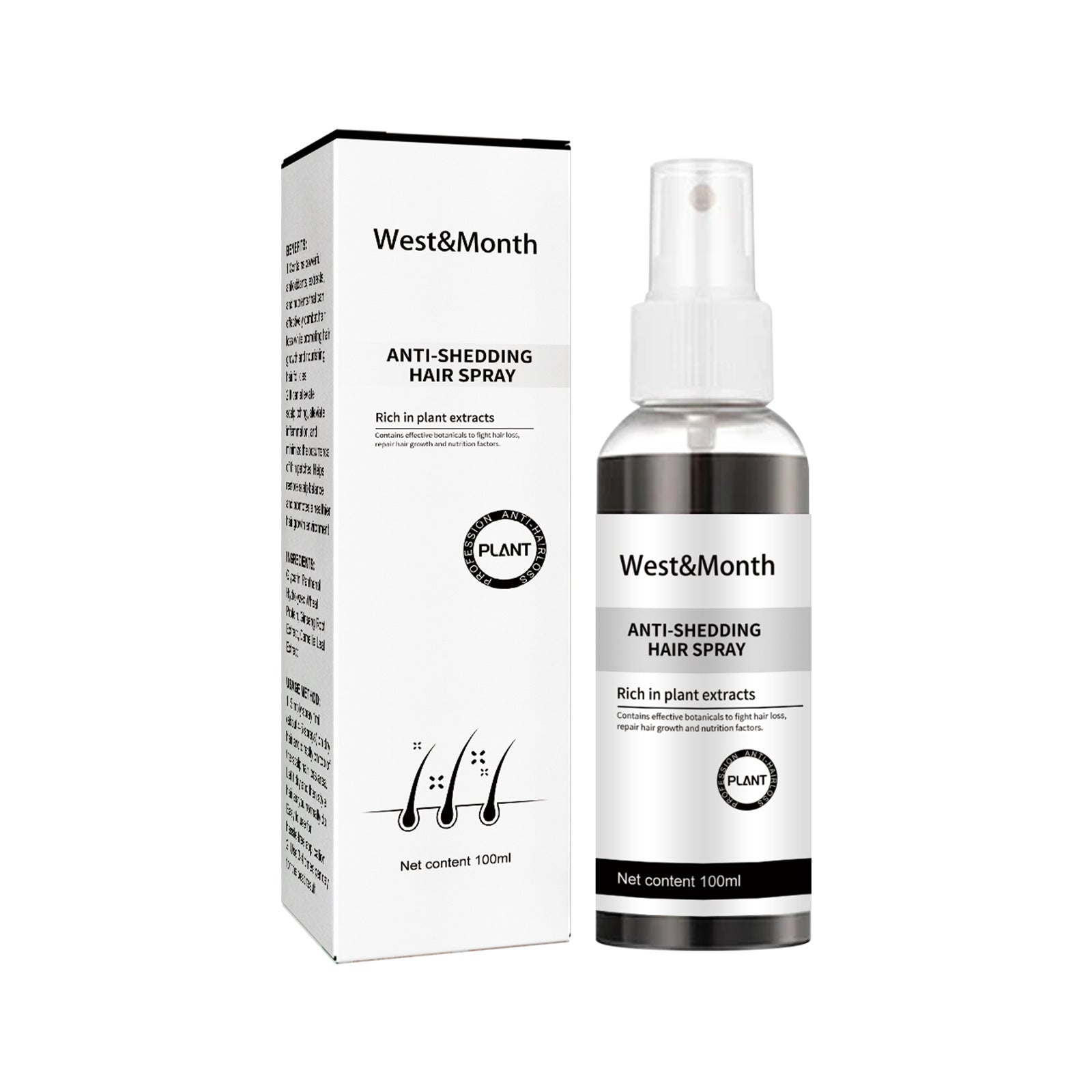 West &amp; Month Anti-Shedding Hair Spray, Improve The Hairline Hair Hair Nutrition Moisture Hair Roots