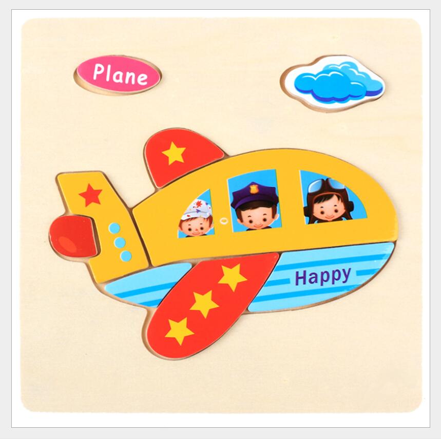 3D Puzzle Wooden Toys For Children Cartoon Animal Vehicle Wood Jigsaw Kids Baby Early Educational Learning Toy 