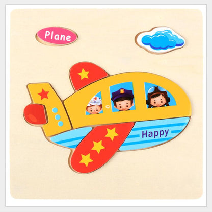 3D Puzzle Wooden Toys For Children Cartoon Animal Vehicle Wood Jigsaw Kids Baby Early Educational Learning Toy 