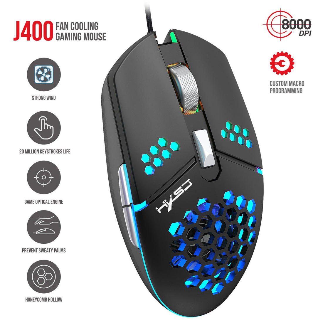 J400 Wired Gaming Mouse 8000DPI