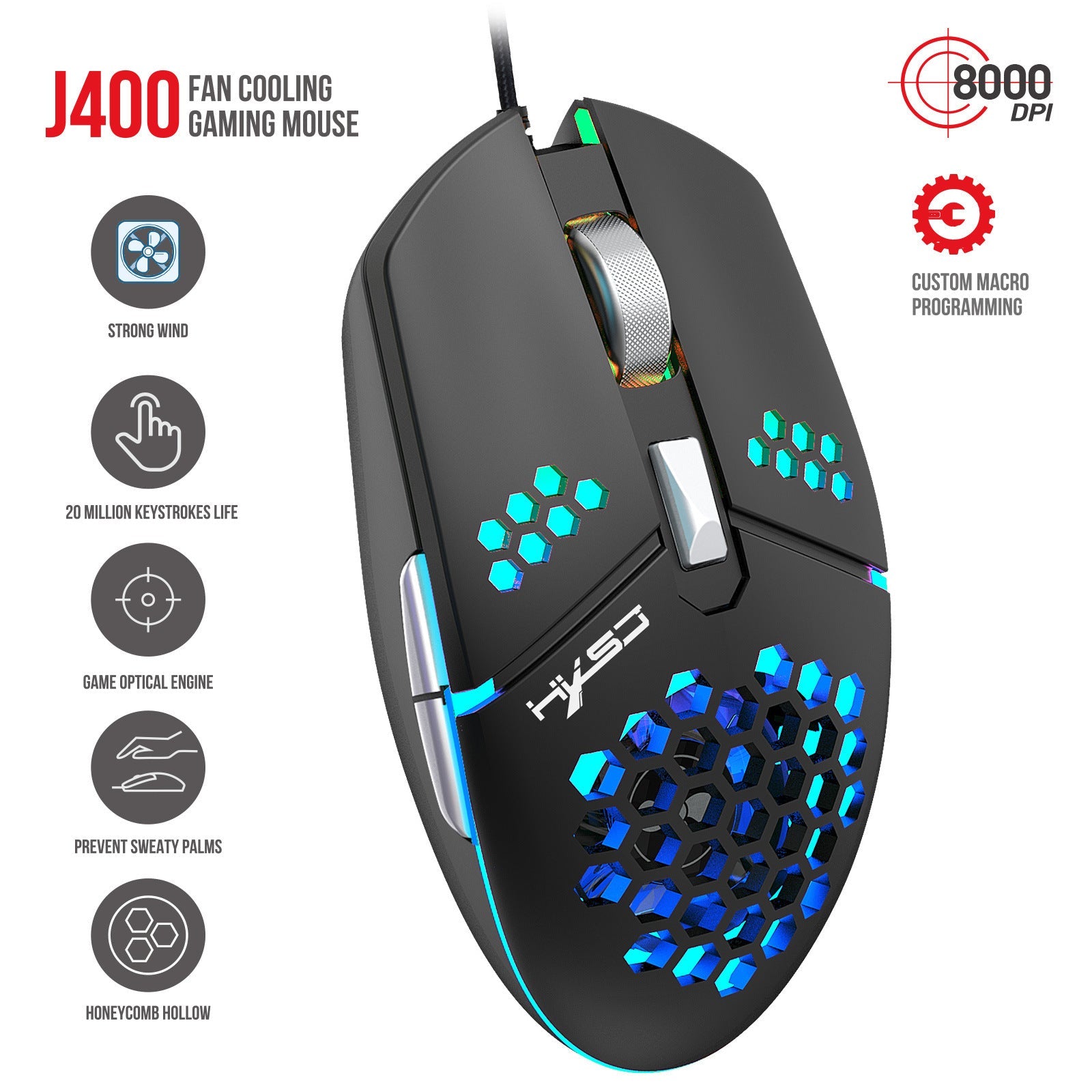 J400 Wired Gaming Mouse 8000DPI
