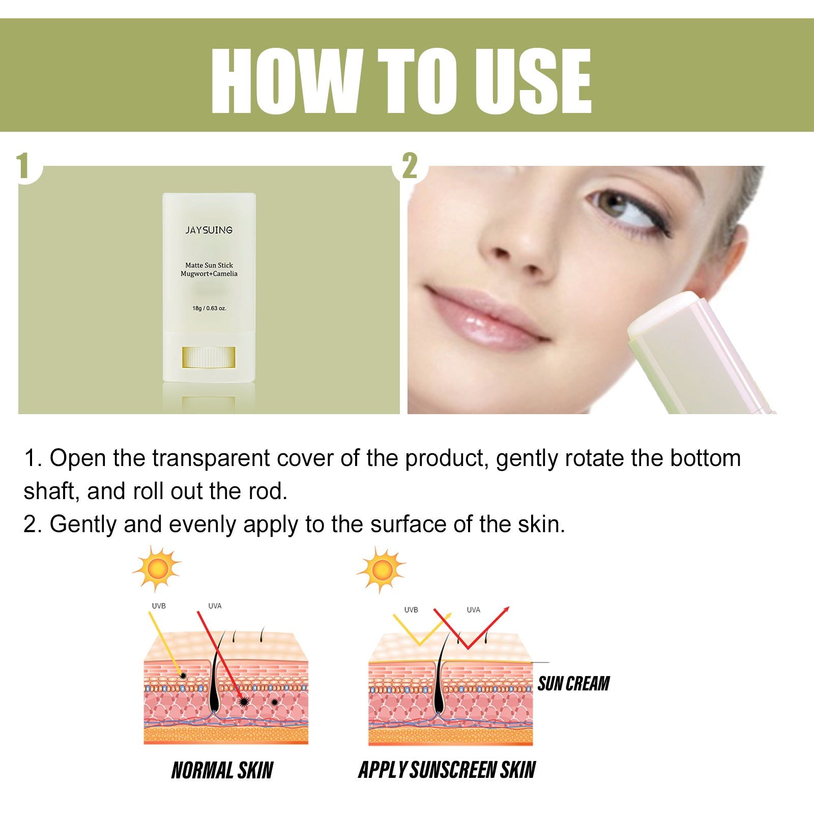 Matte Protective Rod, UV Protection Moisturizing Repair White Skin Summer Refreshing Cream