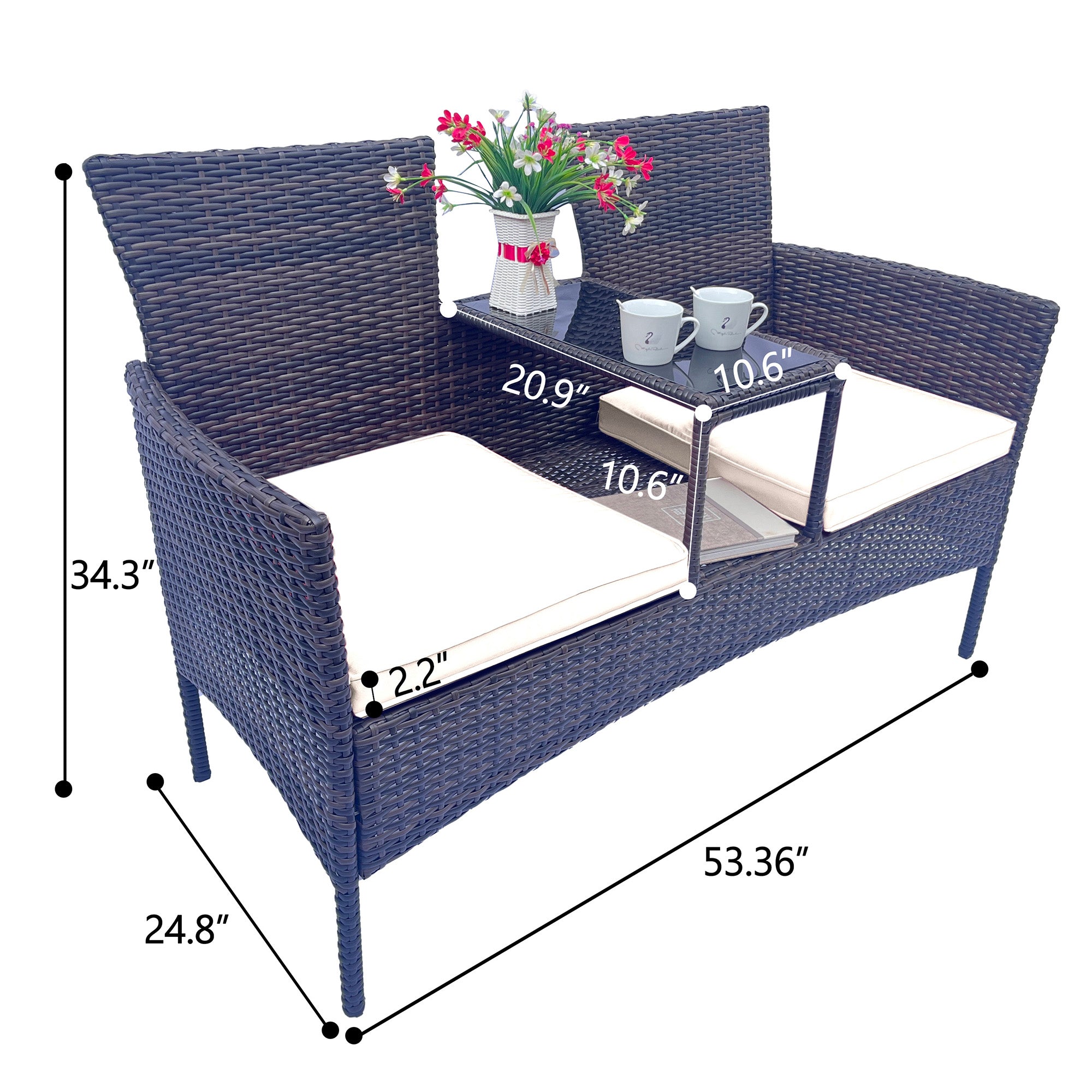 Wicker Patio Conversation Furniture Set Outdoor Furniture Set with Removable Cushions &amp; Table