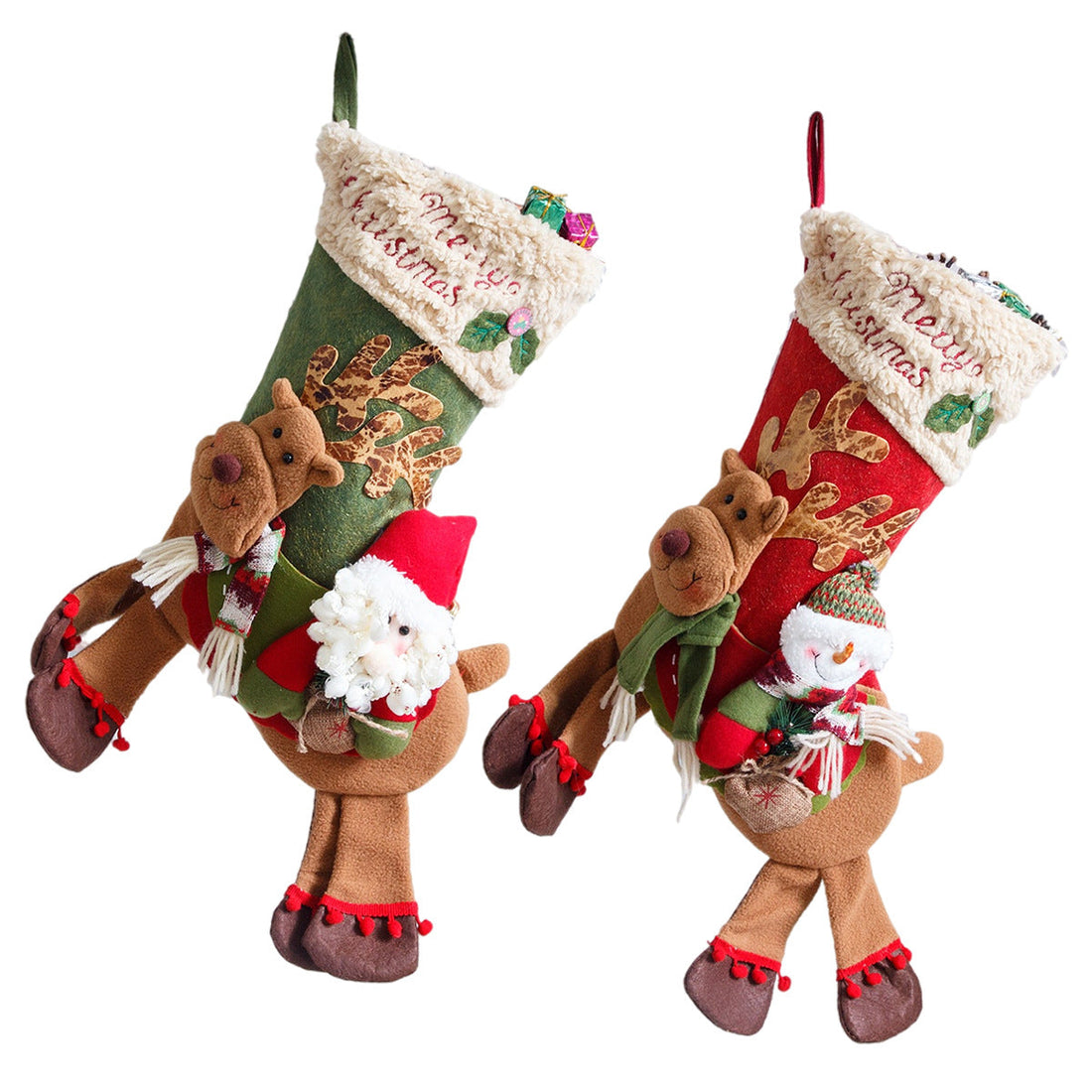 Santa Claus, snowman, deer riding socks, children&