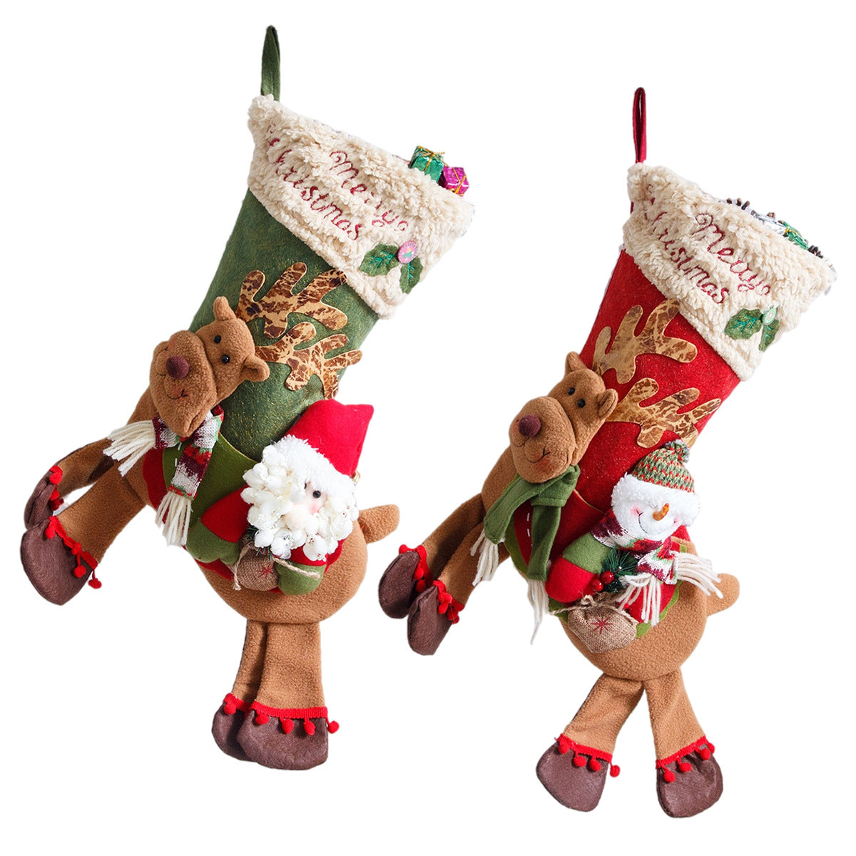 Santa Claus, snowman, deer riding socks, children&