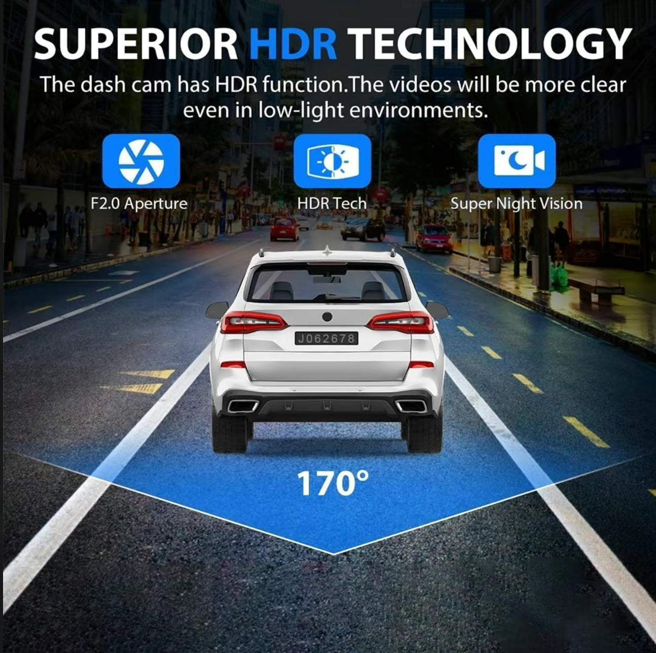 3-Camera Dash Cam – Front, Rear &amp; Inside Car Recorder with WiFi &amp; Night Vision